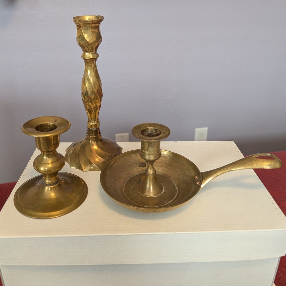 Vintage Brass Candle Holders Set